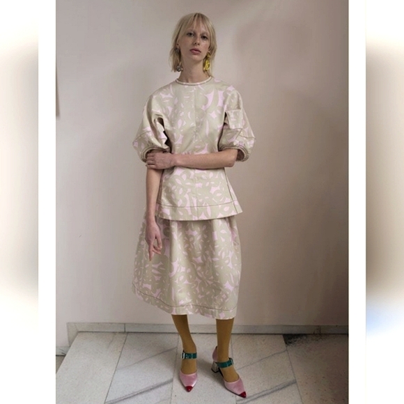 Marni Resort Cotton and Linen Blouse Balloon Sleeves Tan Pink 40 IT | 4 US - Picture 5 of 17